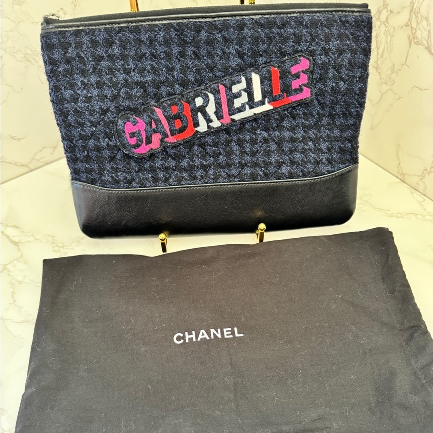 Chanel Gabrielle clutch in quilted tweed and calfskin leather