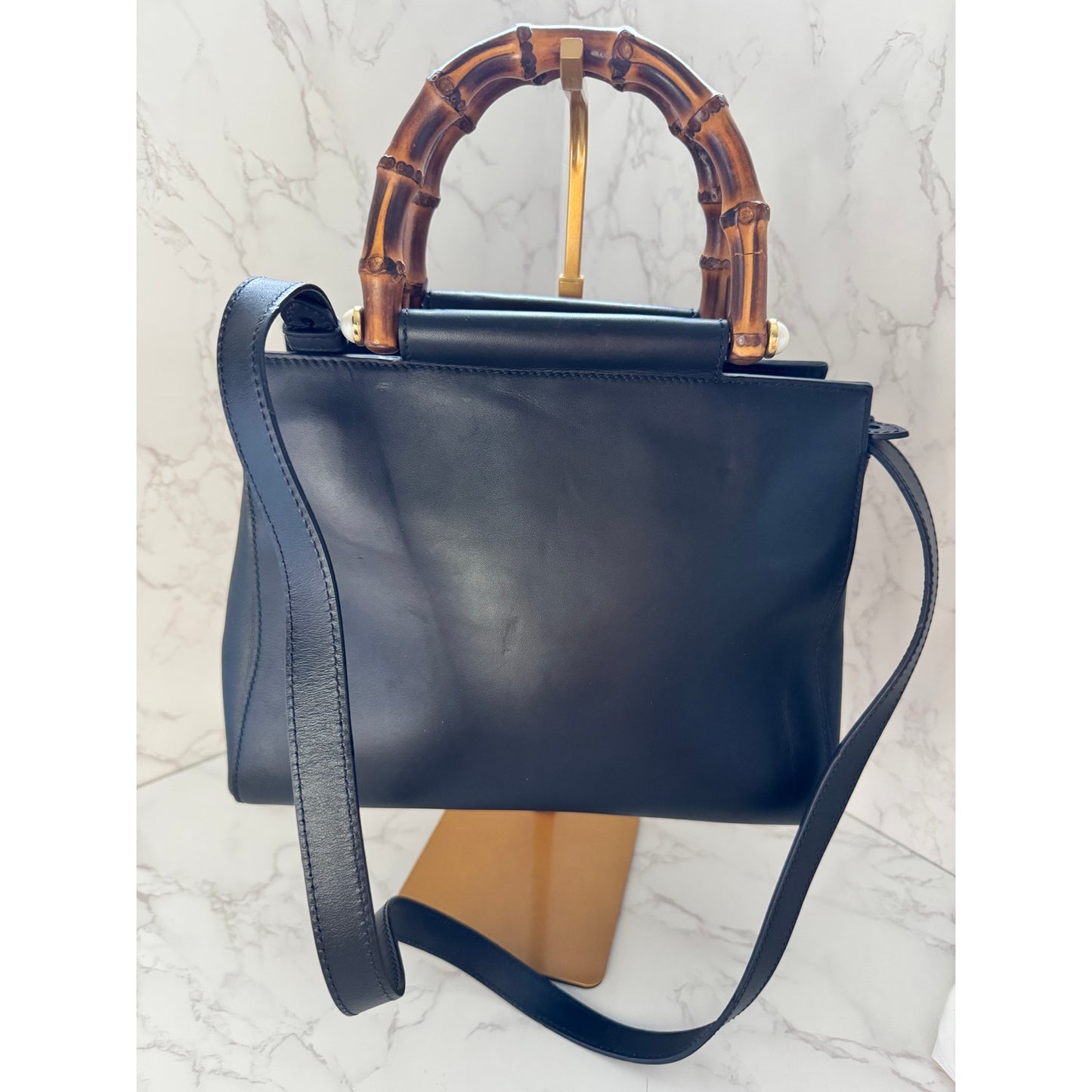 Gucci Nymphaea Leather Bamboo Handle and Pearl Detailing