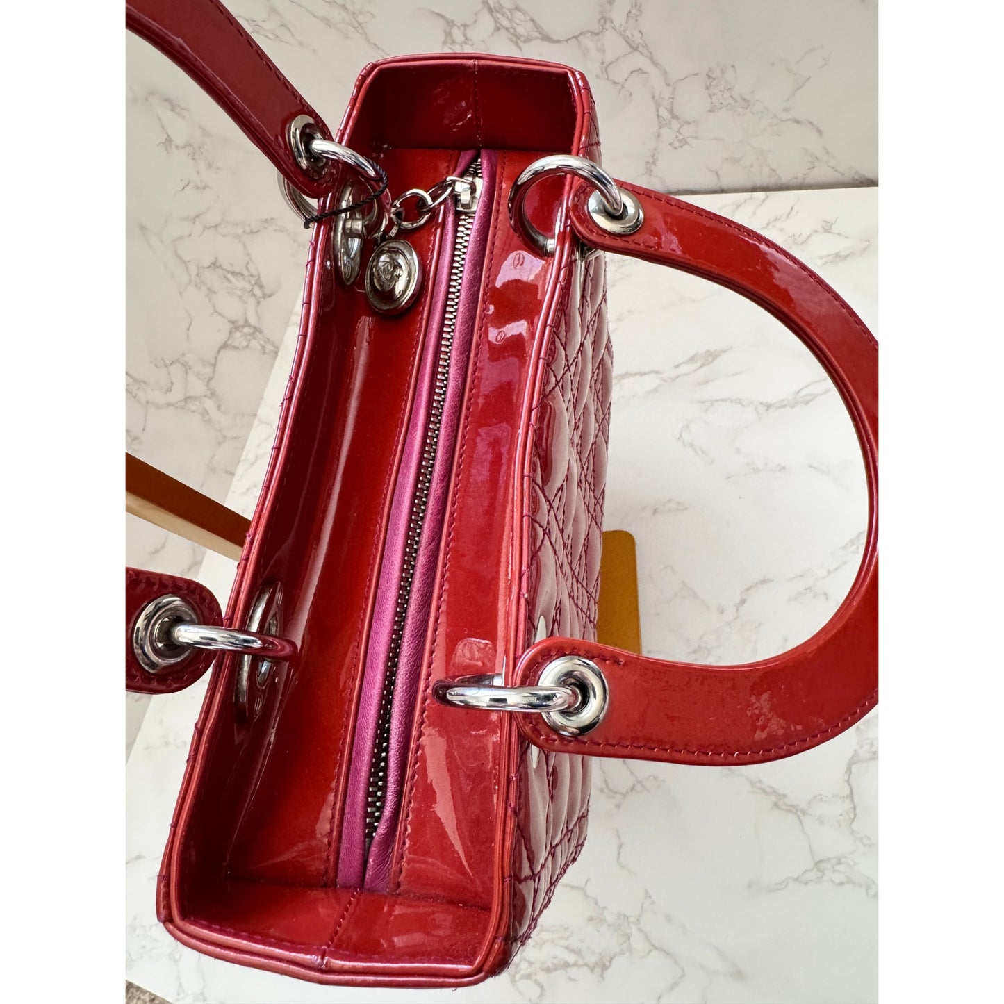 Christian Dior Red Lady Dior Cannage Patent Leather