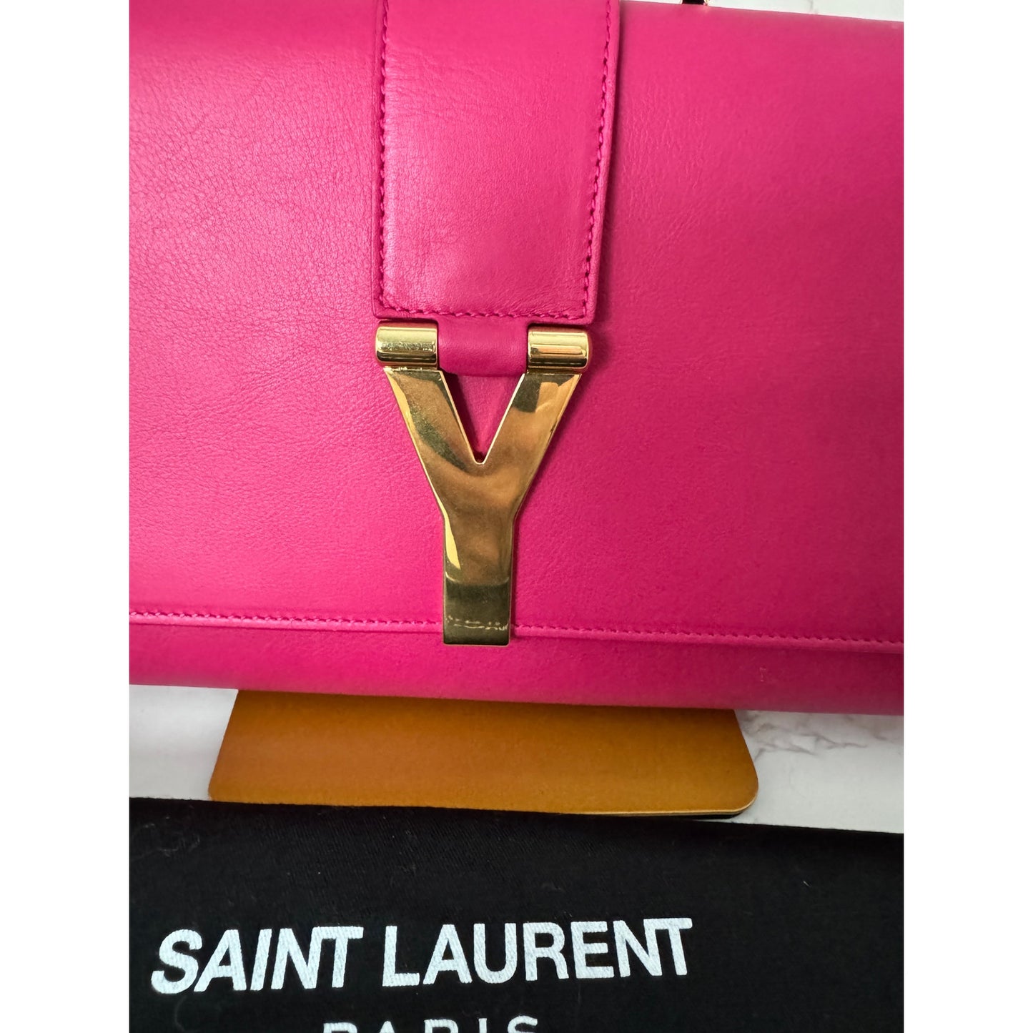 Saint Laurent Y Ligne Pink Leather Clutch