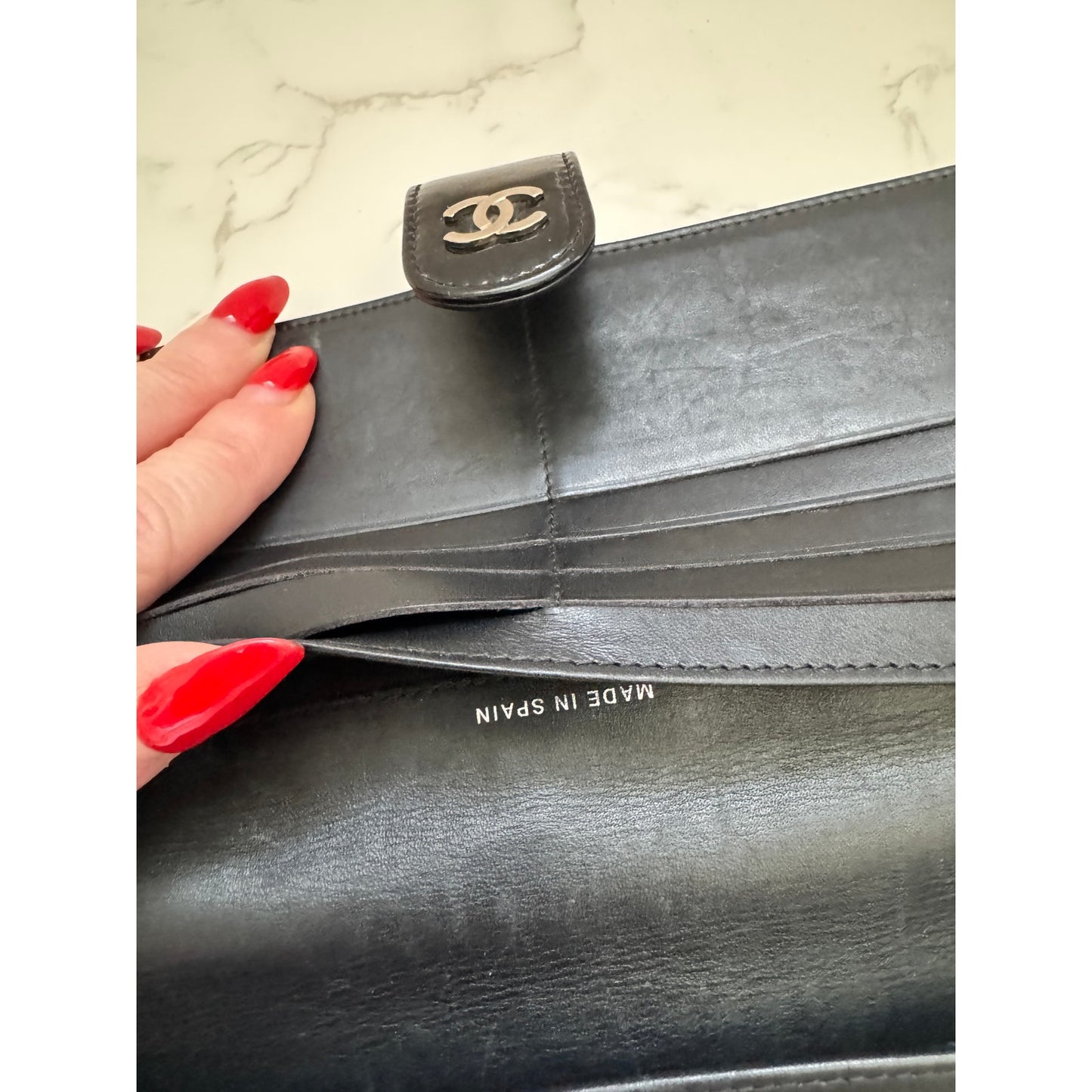 Chanel Black Quilted Patent Leather Wallet