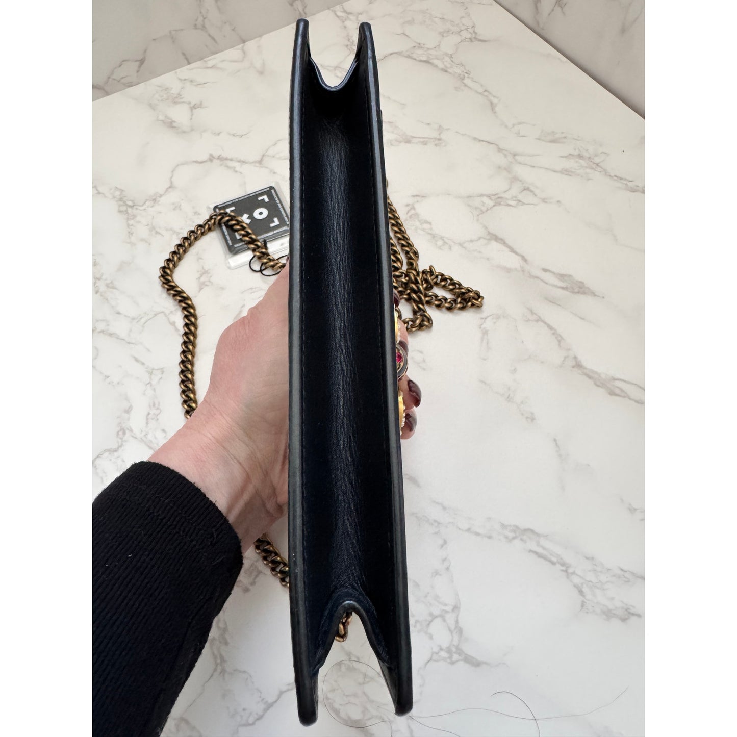 Gucci Queen Margaret Bee Black & White Wallet on Chain