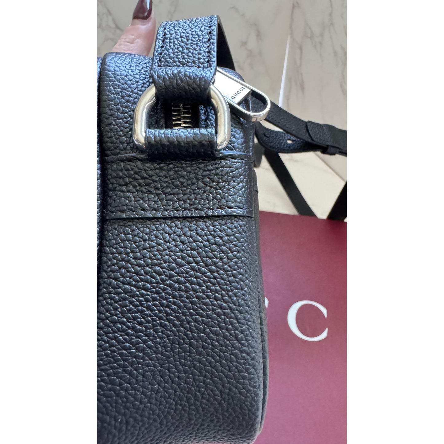 Gucci Black Leather Logo Shoulder Bag in Box!