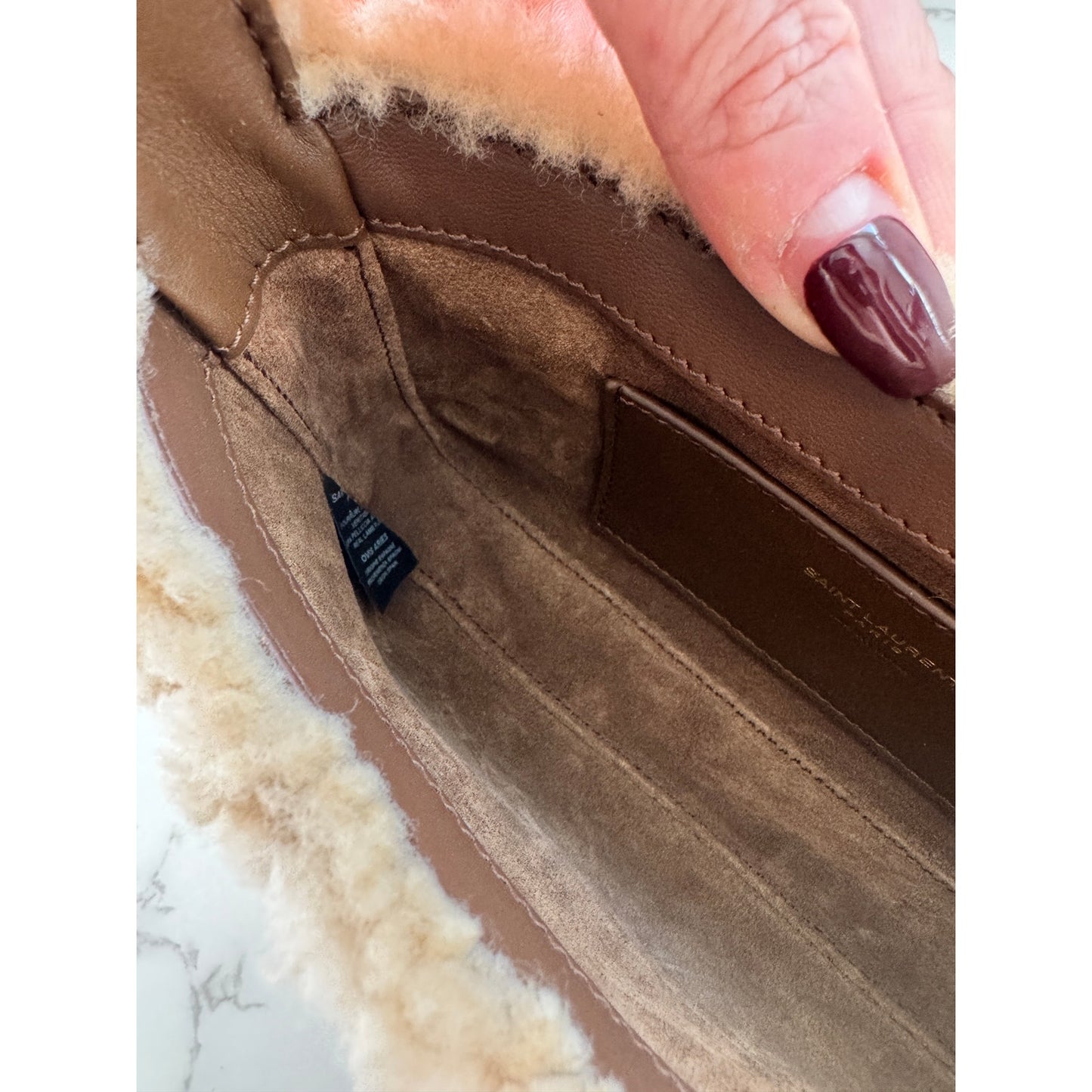 YSL Mini Le 5 A 7 Hobo Bag in Shearling & Dark Sigaro Leather