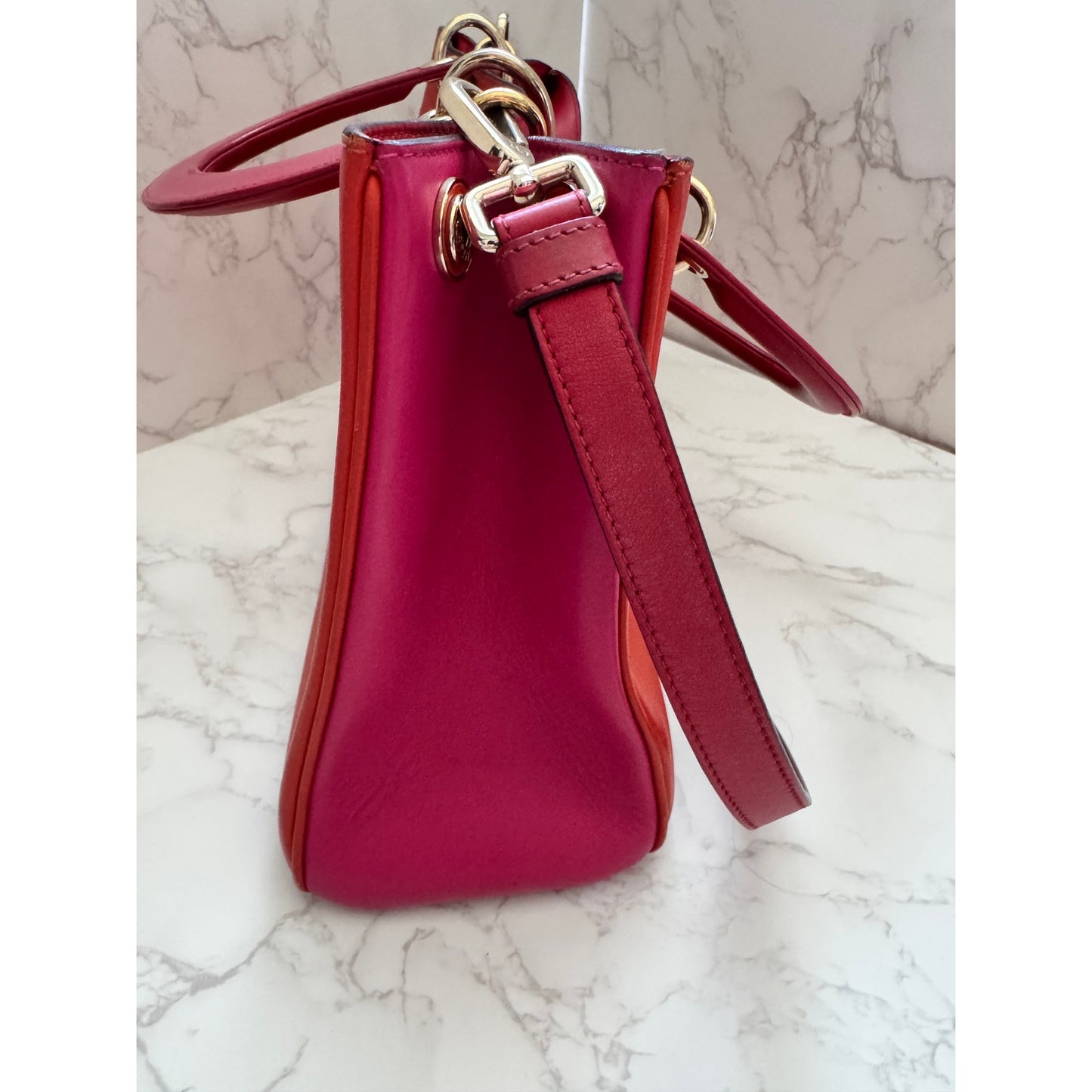 Christian Dior Diorissimo Tote Bag with Shoulder Strap Orange/Pink