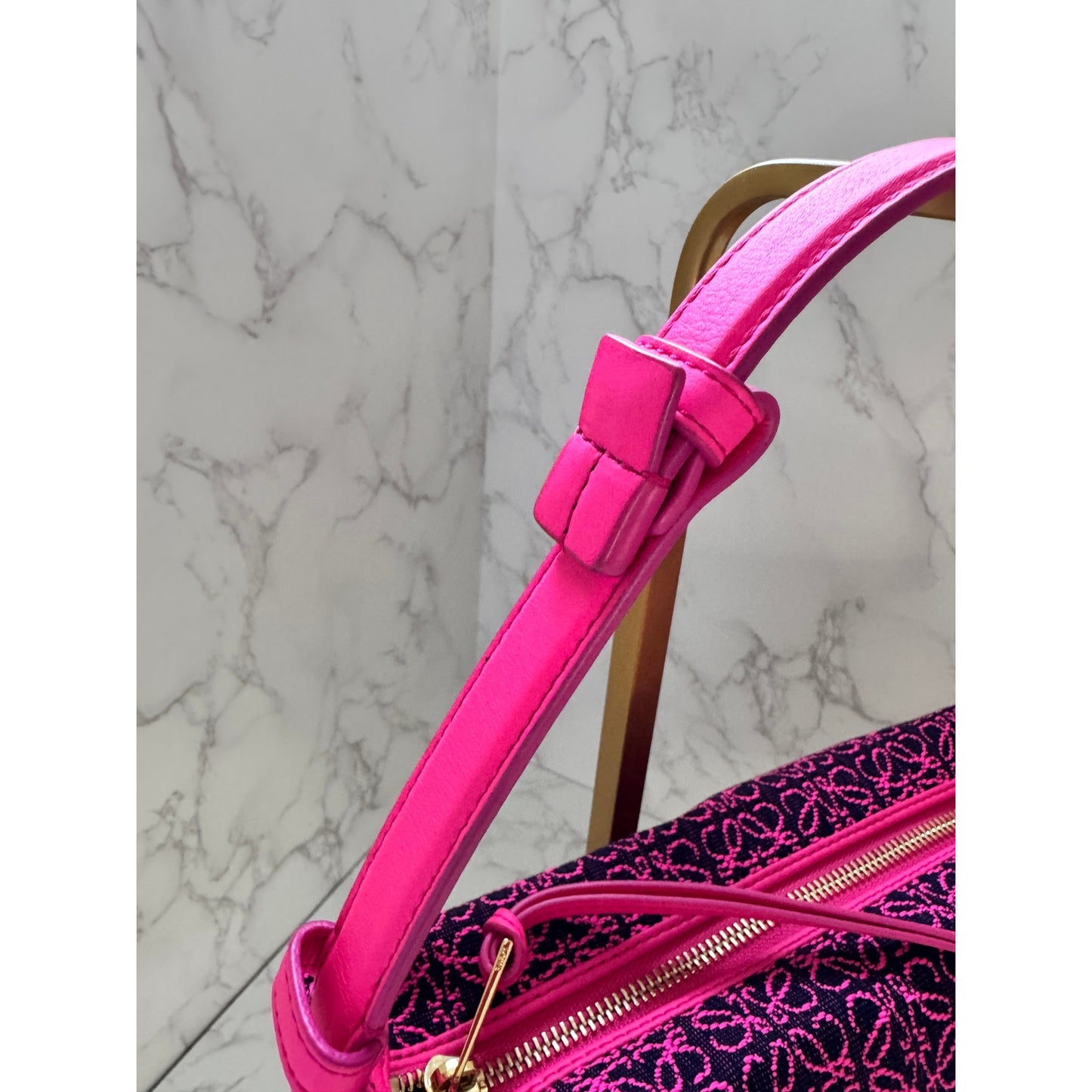 Loewe Jacquard Anagram Small Cubi Bag in Neon Pink & Black