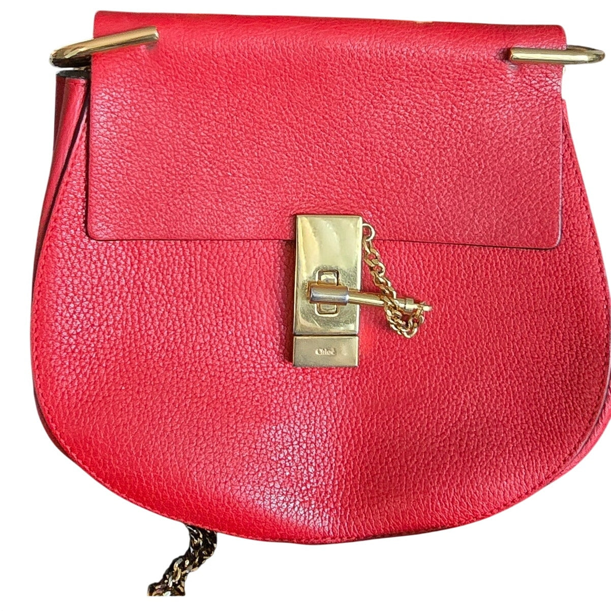 Chloe Drew Leather Saddle Crossbody Bag in Red