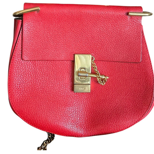 Chloe Drew Leather Saddle Crossbody Bag in Red
