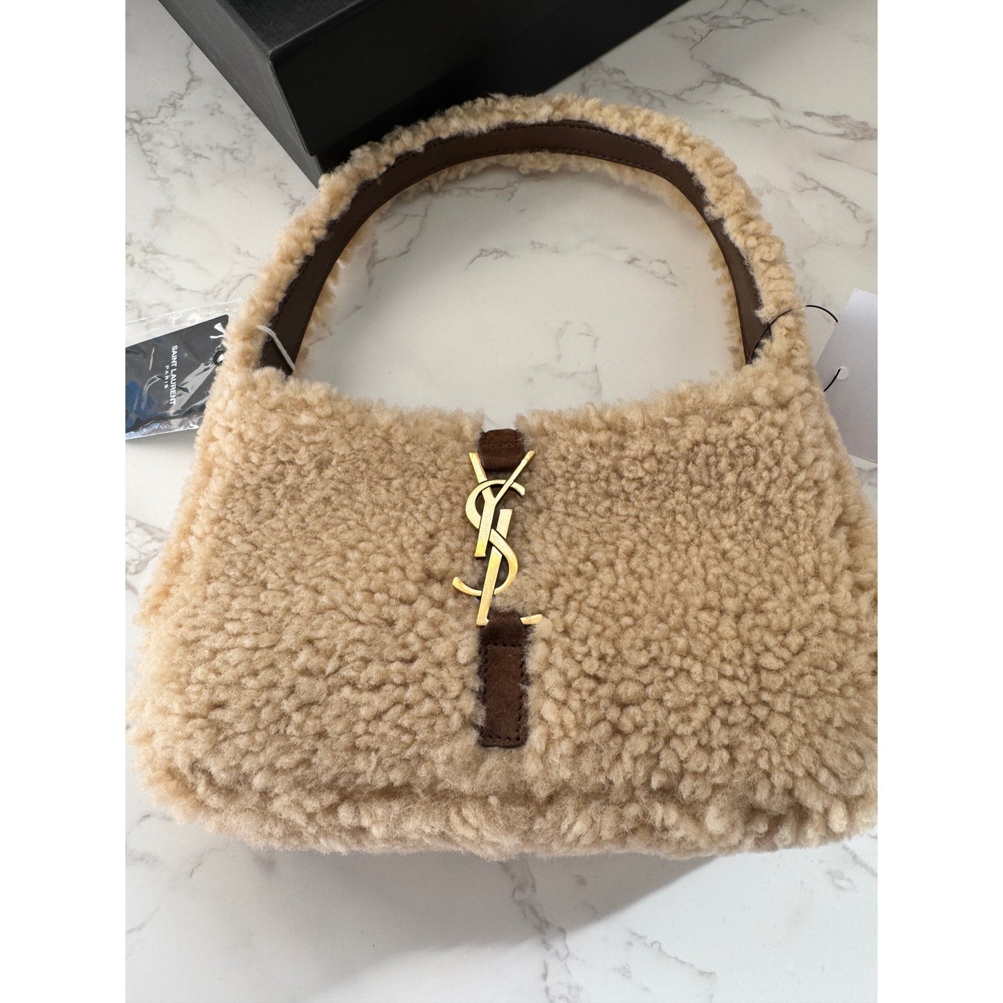 YSL Mini Le 5 A 7 Hobo Bag in Shearling & Dark Sigaro Leather