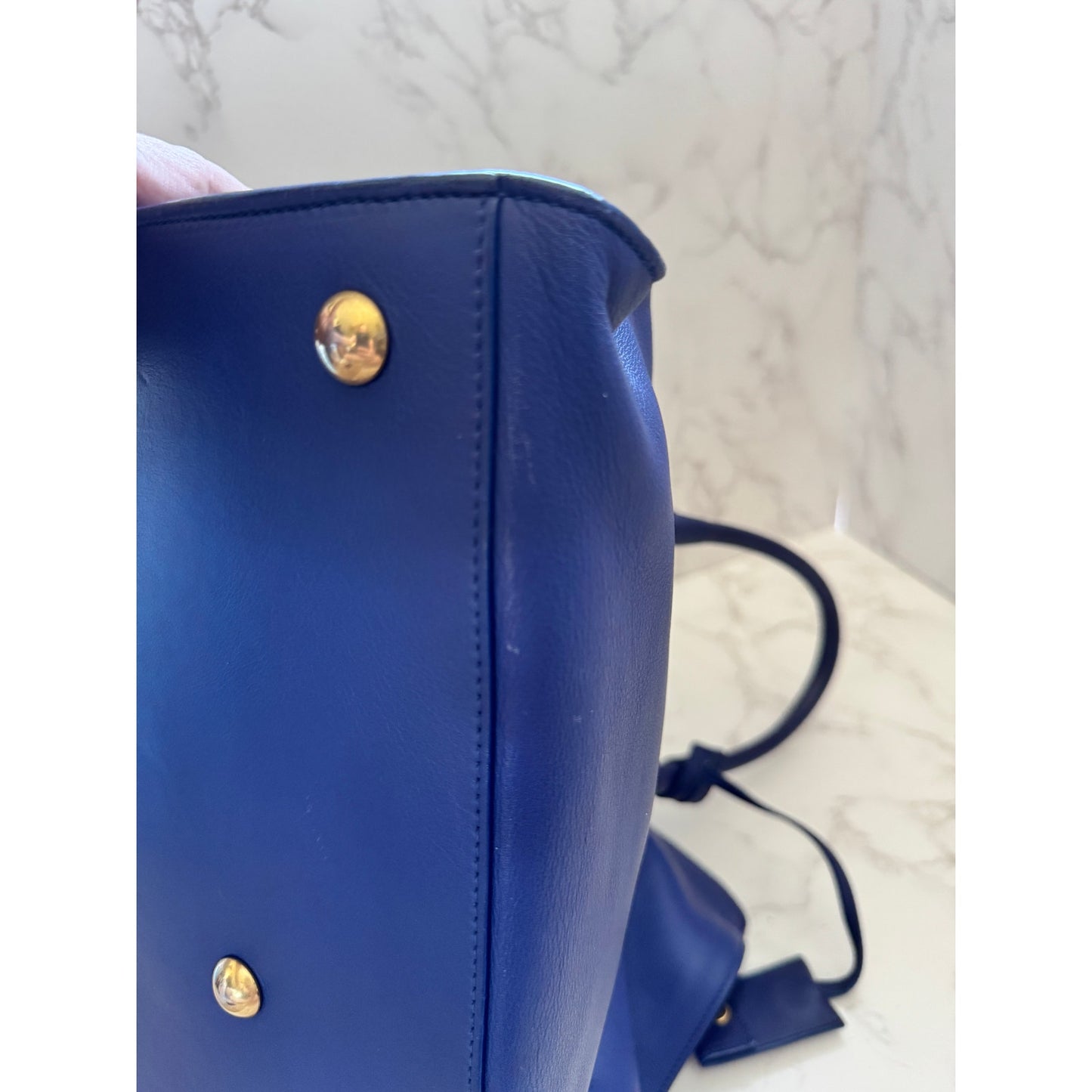 YSL Saint Laurent Classic Y Cabas Chyc Satchel  Blue Leather