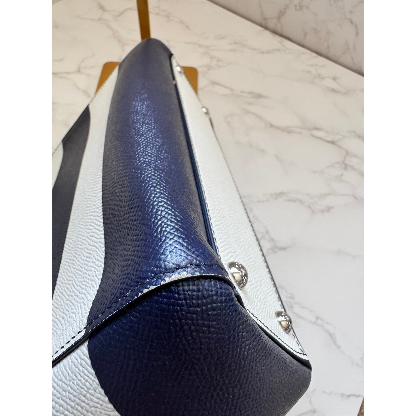 Dolce & Gabbana Siciy Striped Dauphine Leather Bag -  Navy/White