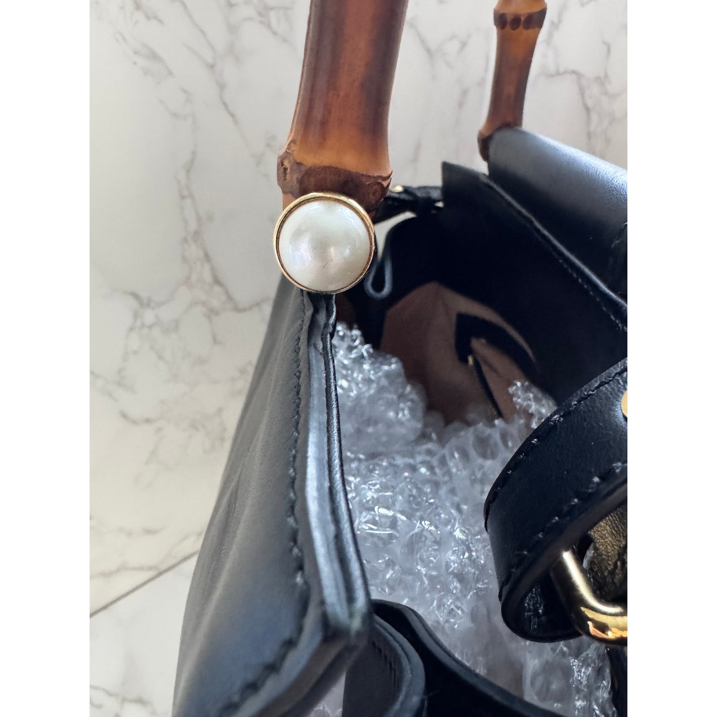 Gucci Nymphaea Leather Bamboo Handle and Pearl Detailing