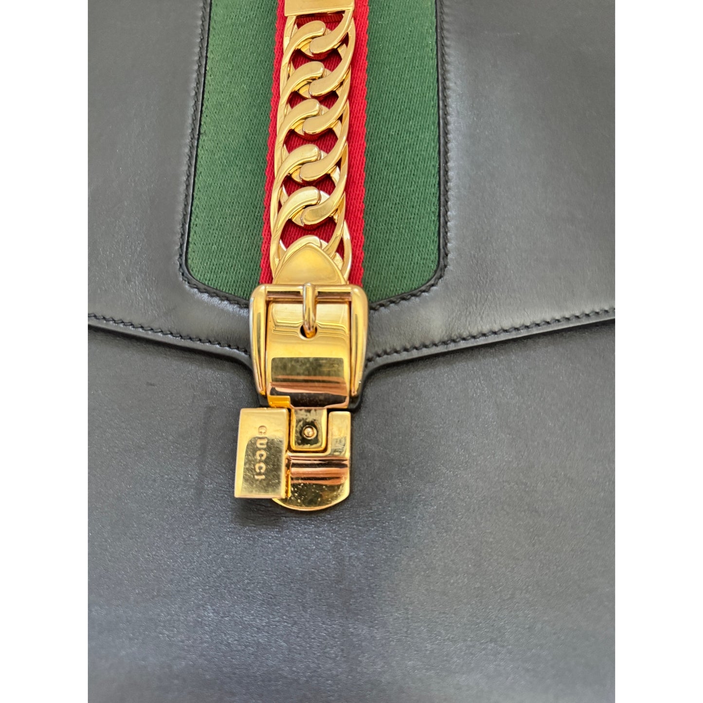 Gucci Sylvie Black Leather Maxi Clutch