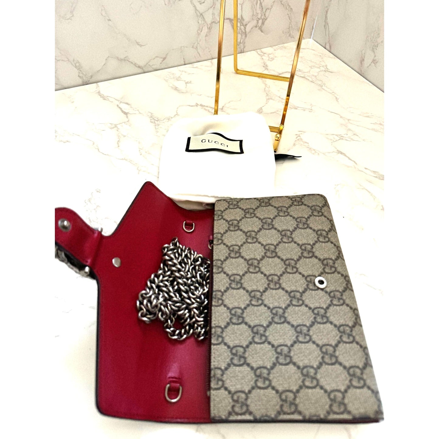 Gucci Dionysus Wallet on Chain Red & Tan Monogram with Dust Bag