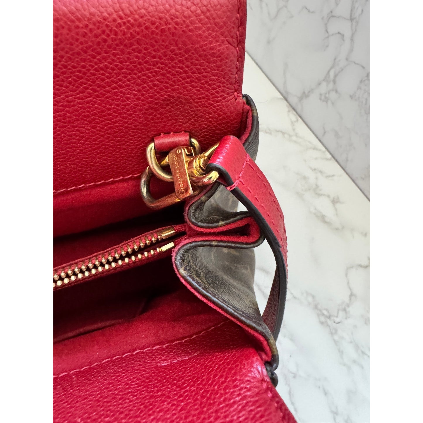 Louis Vuitton Venus Monogram Handbag with Red Cerise Leather Trim