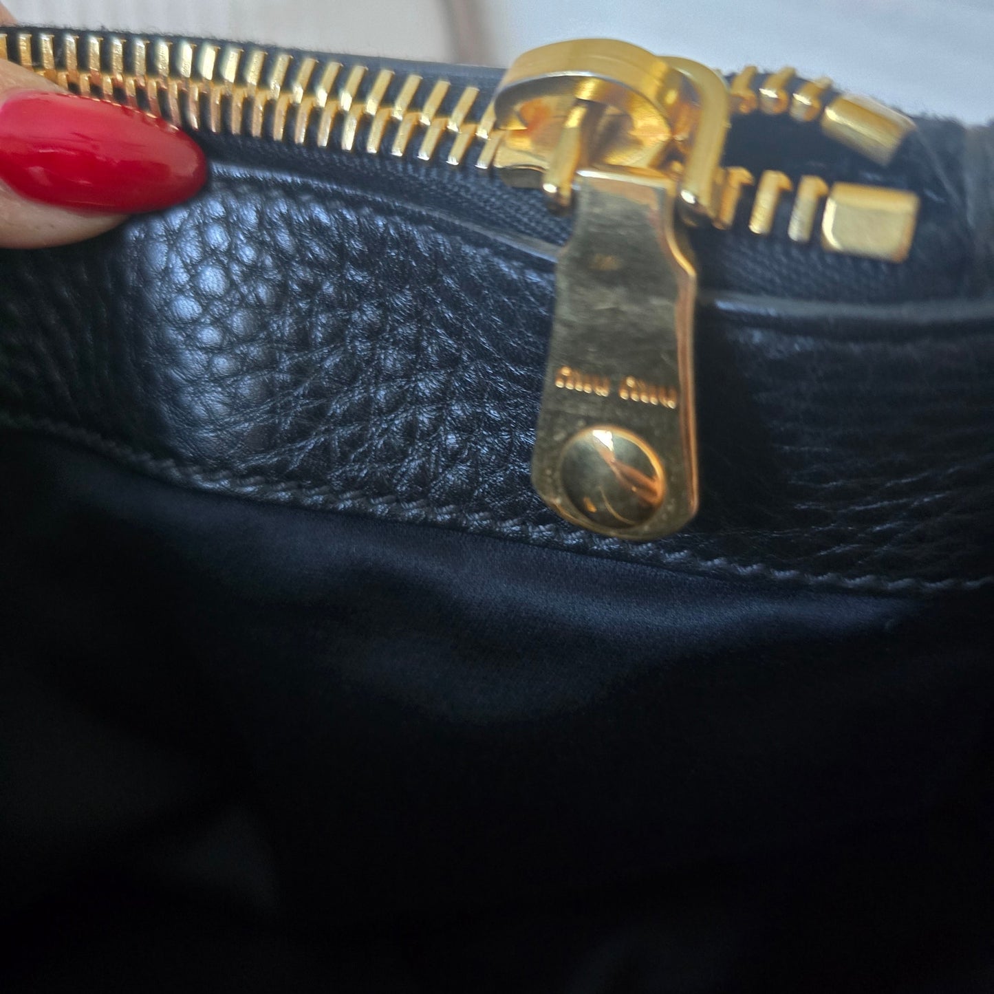 Miu Miu Black Vitello Caribu Leather Double Zip Large Tote Bag Gold