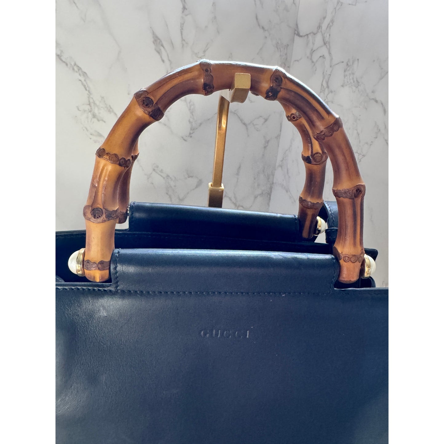 Gucci Nymphaea Leather Bamboo Handle and Pearl Detailing