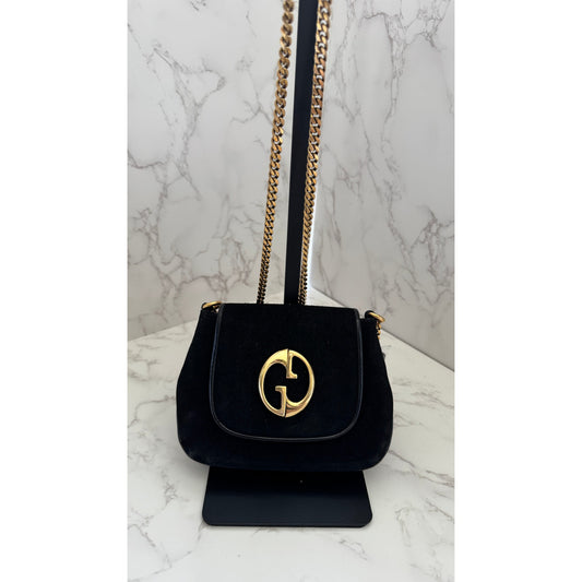 Gucci 1973 Small Chain Shoulder Bag in Black Suede