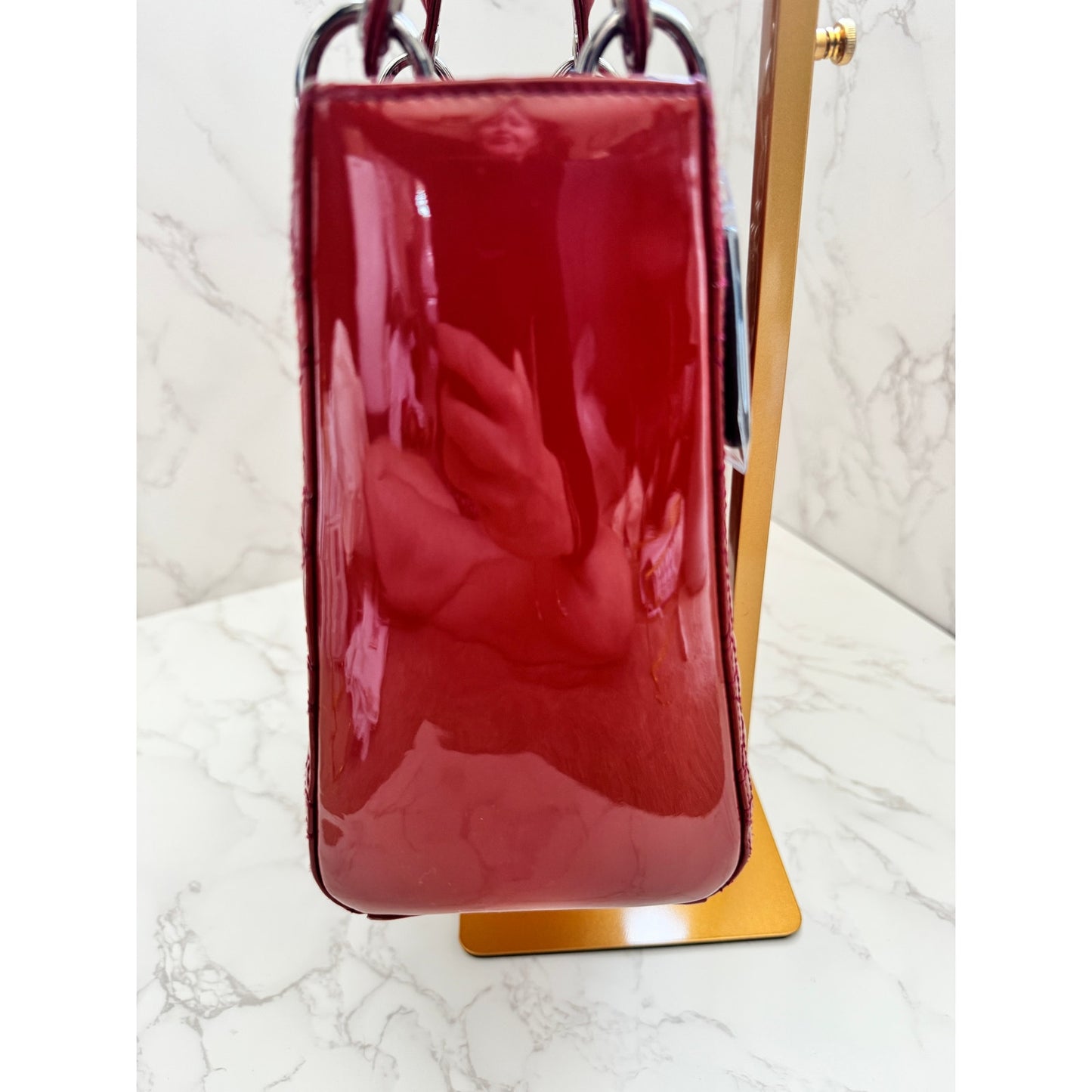 Christian Dior Red Lady Dior Cannage Patent Leather