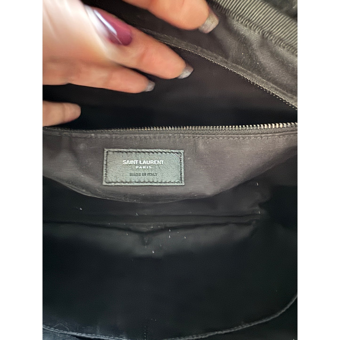 Yves Saint Laurent Large Lou Camera Bag in Black Chevron Calfskin