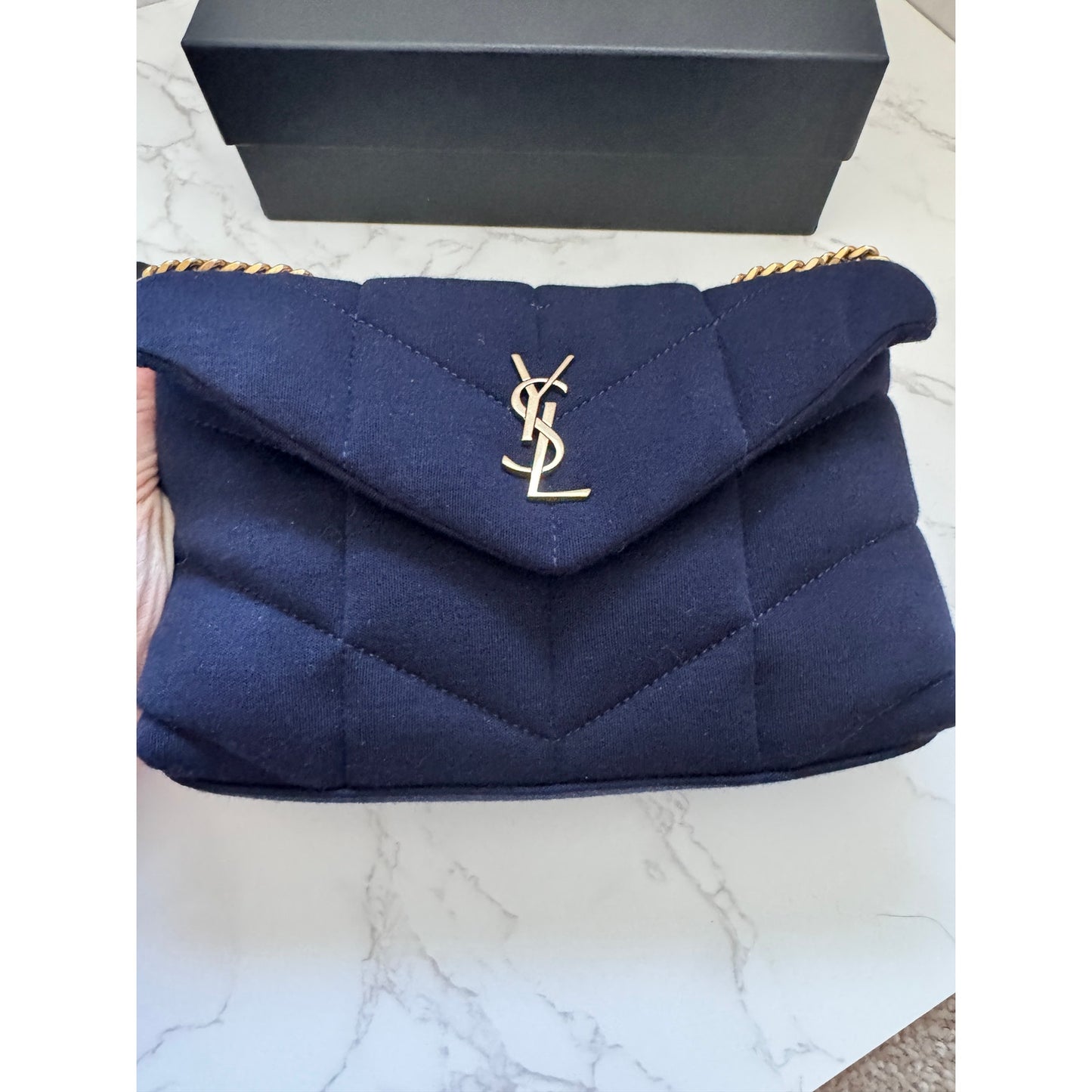 YSL Monogram Loulou Quilted Chain Bag in Navy