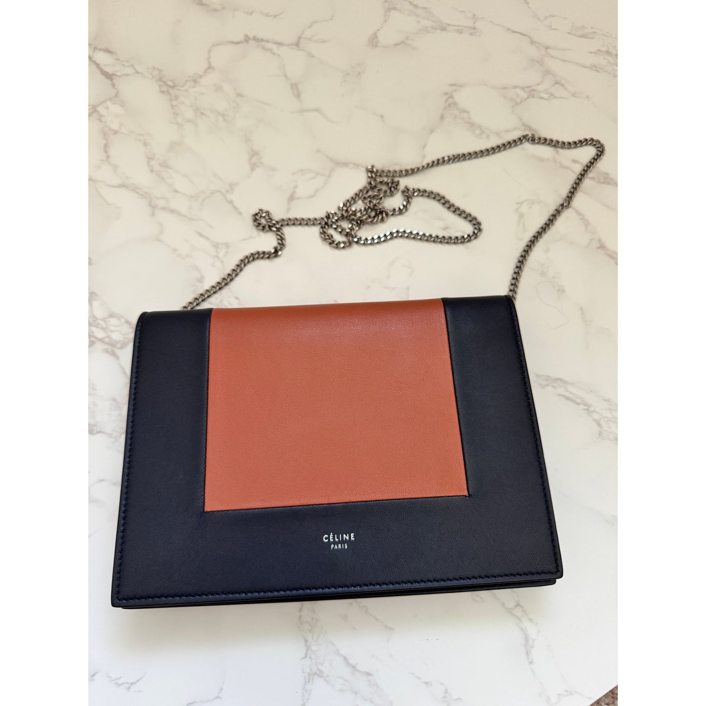 Celine Frame Evening Clutch on Chain Black or Navy Blue/Brown