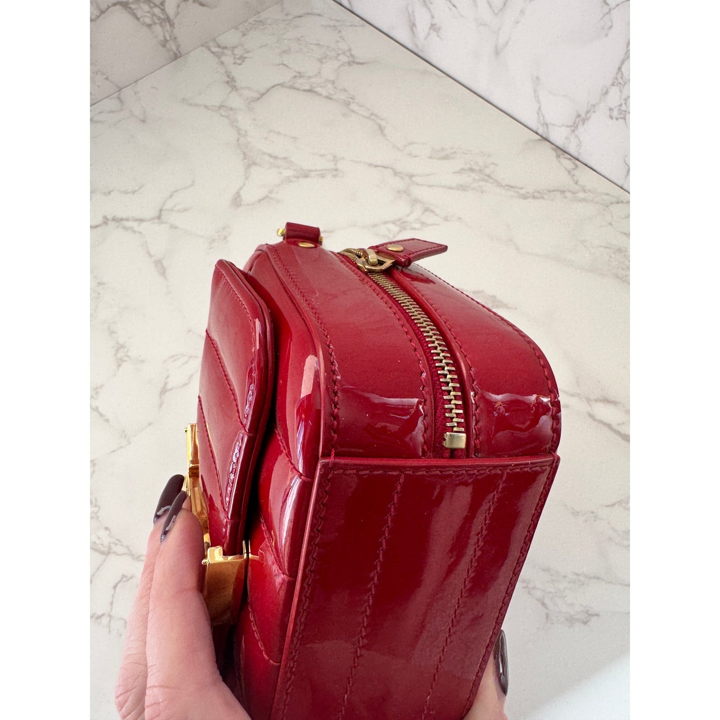 YSL Red Patent Leather Toy Vicky Camera Bag