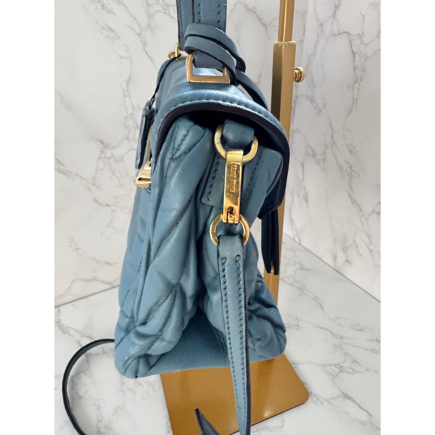 Miu Miu Matelasse Light Blue Flap Top Handle Bag