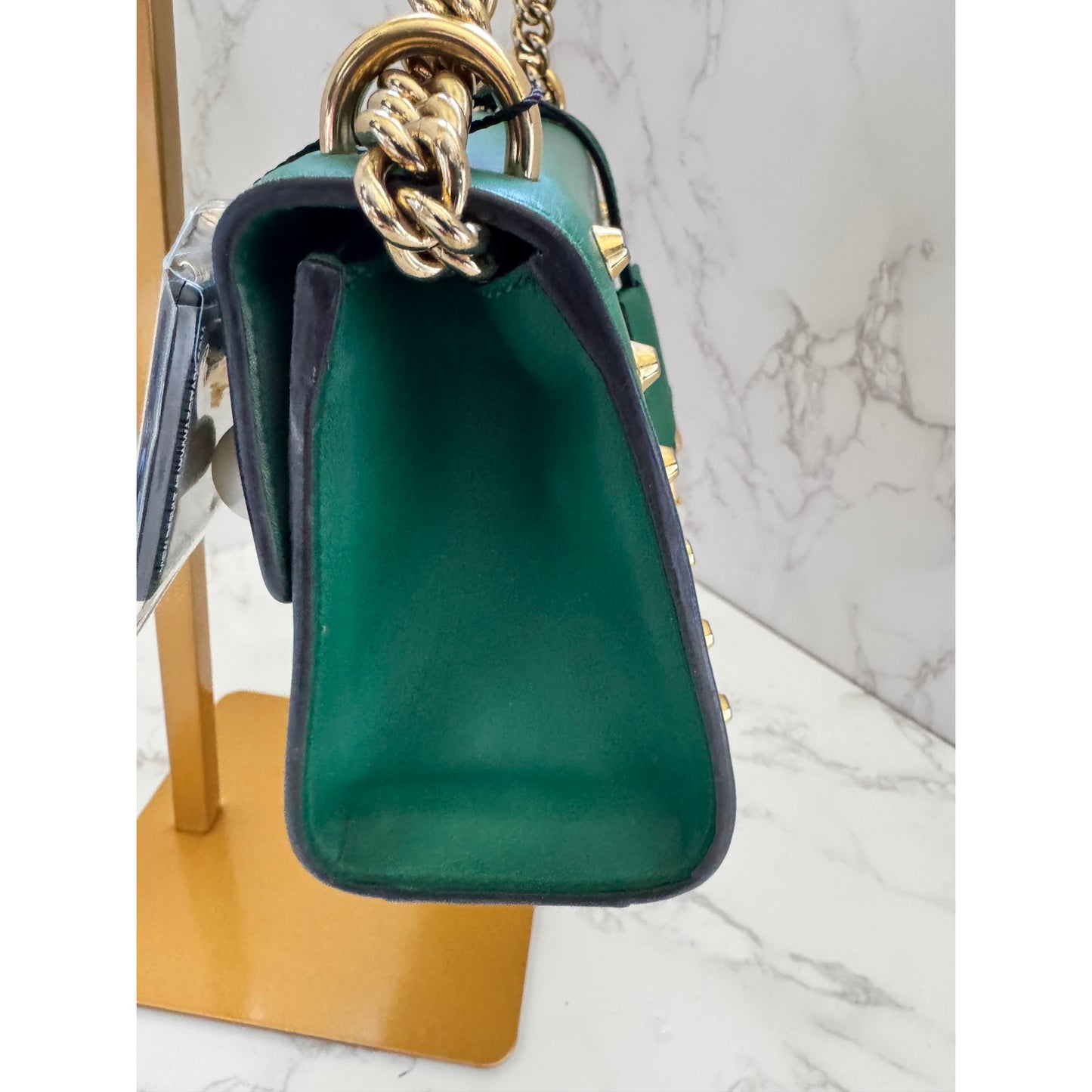 Gucci Green Pearl Studded Padlock Bag in Calfskin Leather