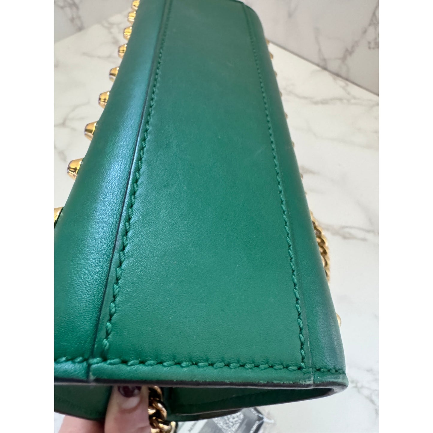 Gucci Green Pearl Studded Padlock Bag in Calfskin Leather