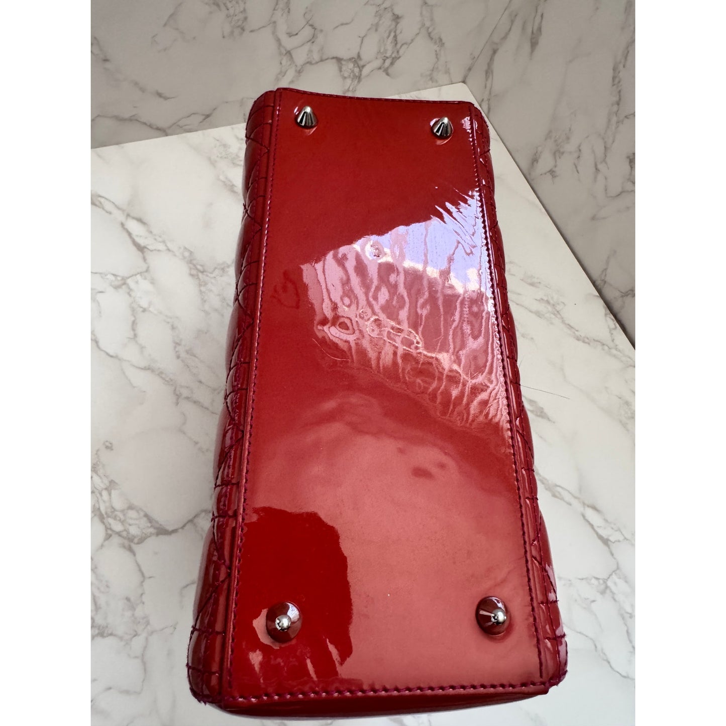 Christian Dior Red Lady Dior Cannage Patent Leather
