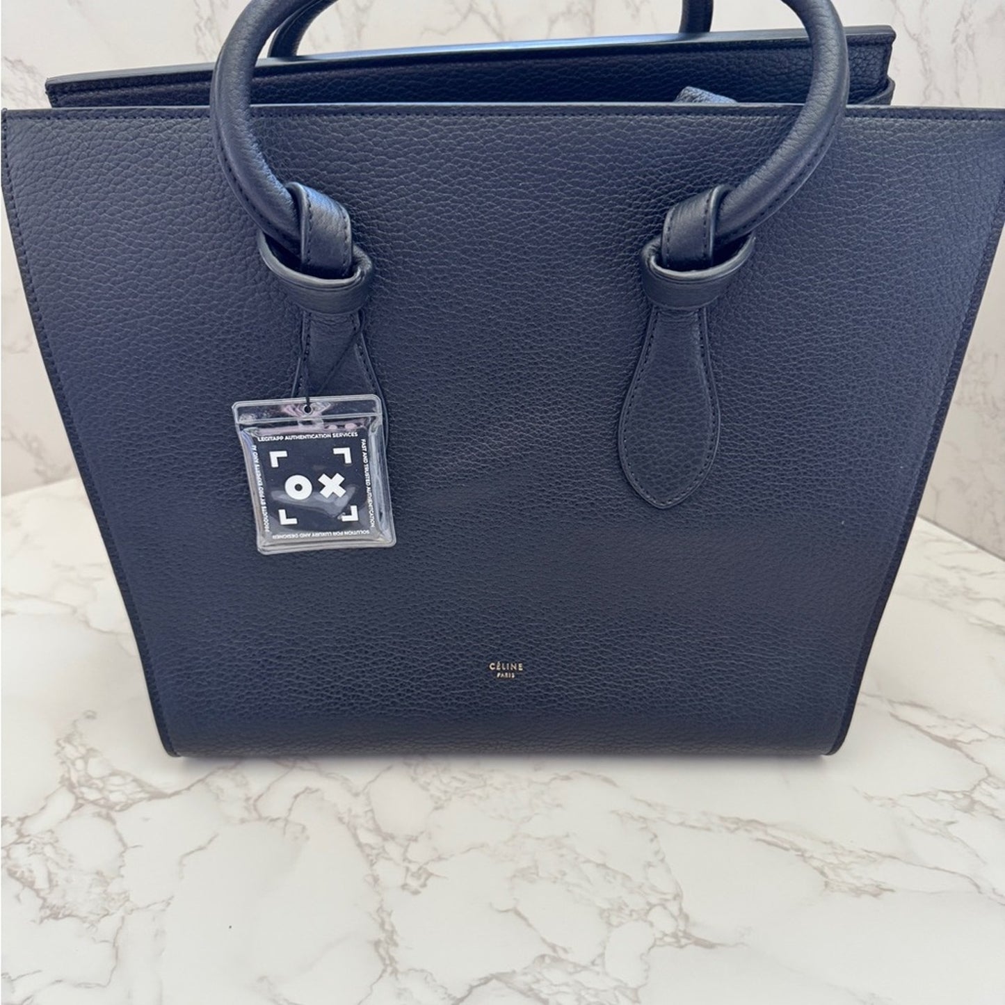 Authentic Celine Black Leather Tie Knot Tote
