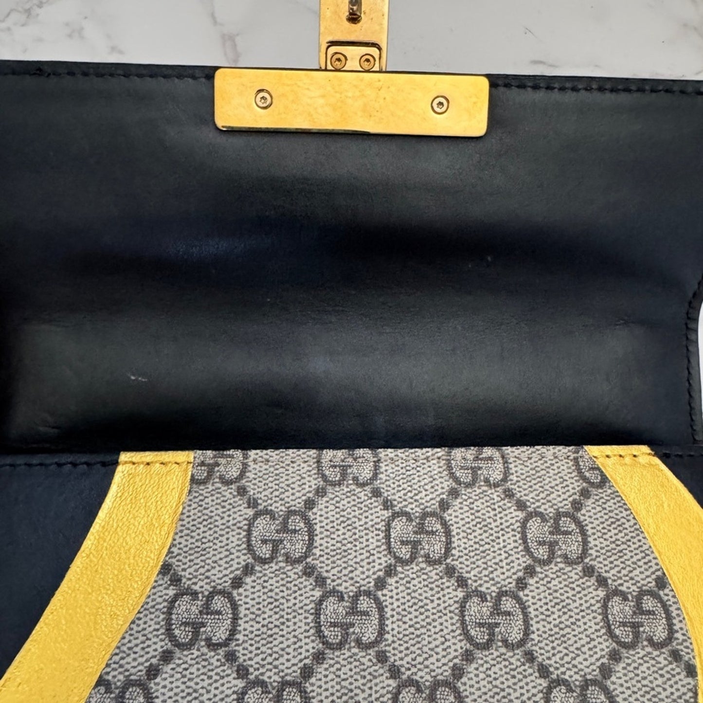 Gucci Padlock Calfskin GG Supreme Monogram Small Shoulder Bag Black Gold