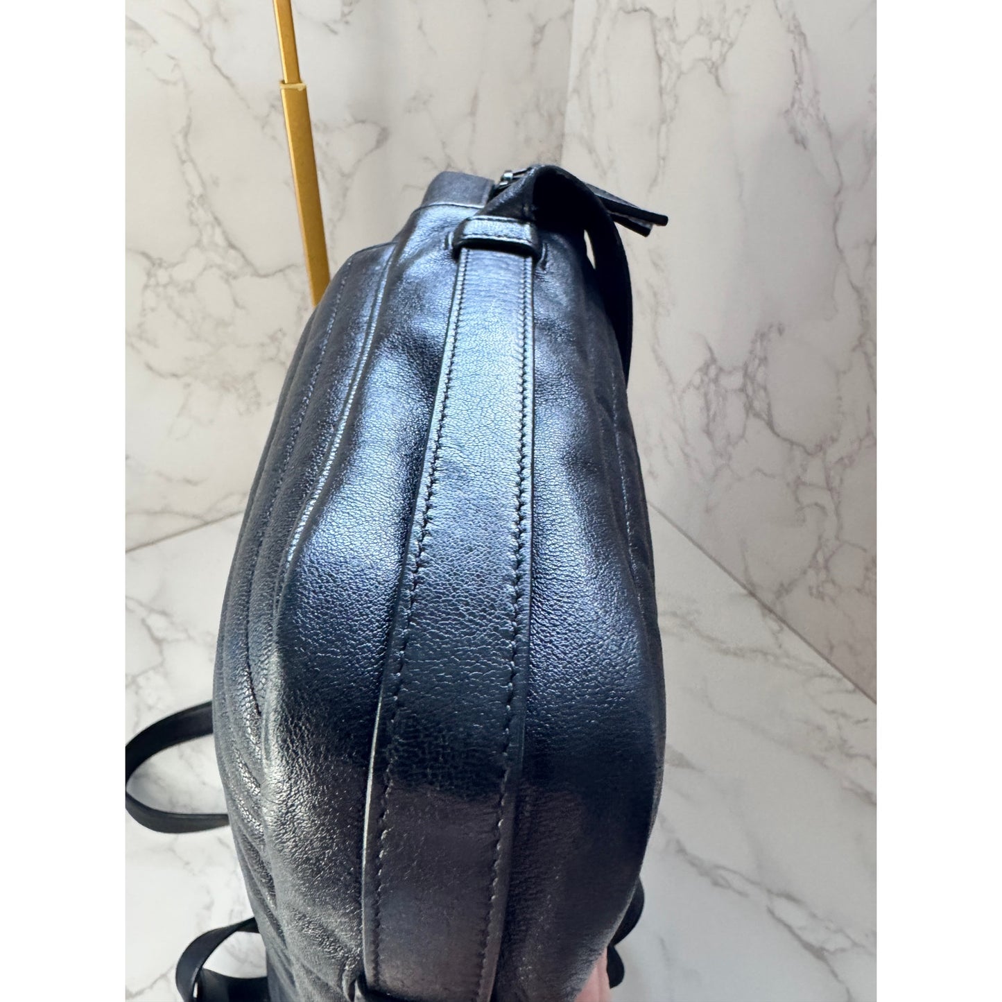 Yves Saint Laurent Large Lou Camera Bag in Black Chevron Calfskin