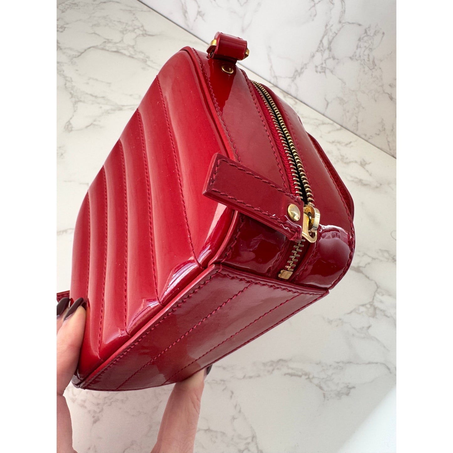 YSL Red Patent Leather Toy Vicky Camera Bag