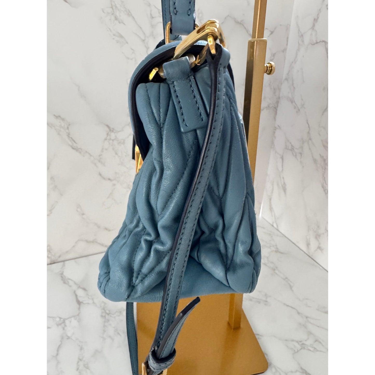 Miu Miu Matelasse Light Blue Flap Top Handle Bag
