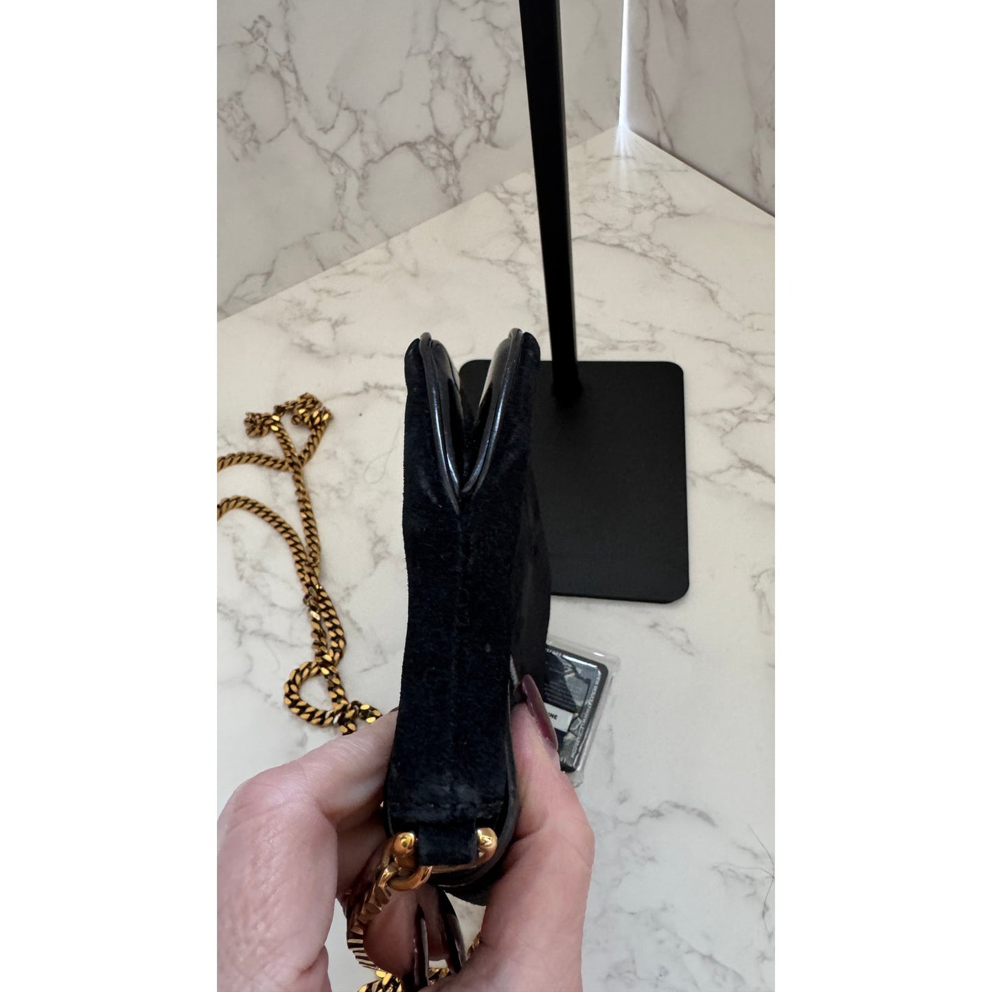 Gucci 1973 Small Chain Shoulder Bag in Black Suede