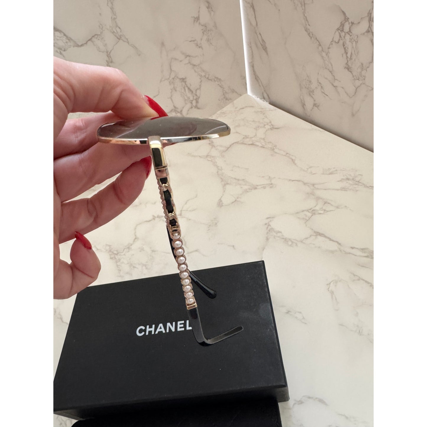 Chanel Women's Hexagonal Sunglasses with Pearl embellishments