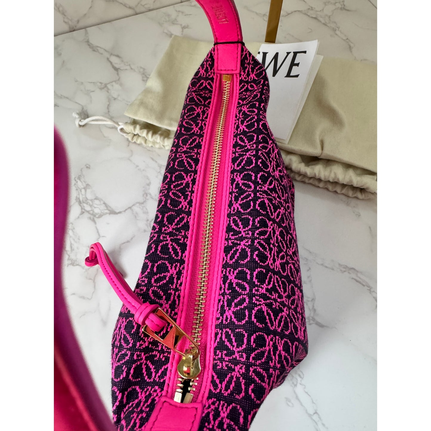 Loewe Jacquard Anagram Small Cubi Bag in Neon Pink & Black