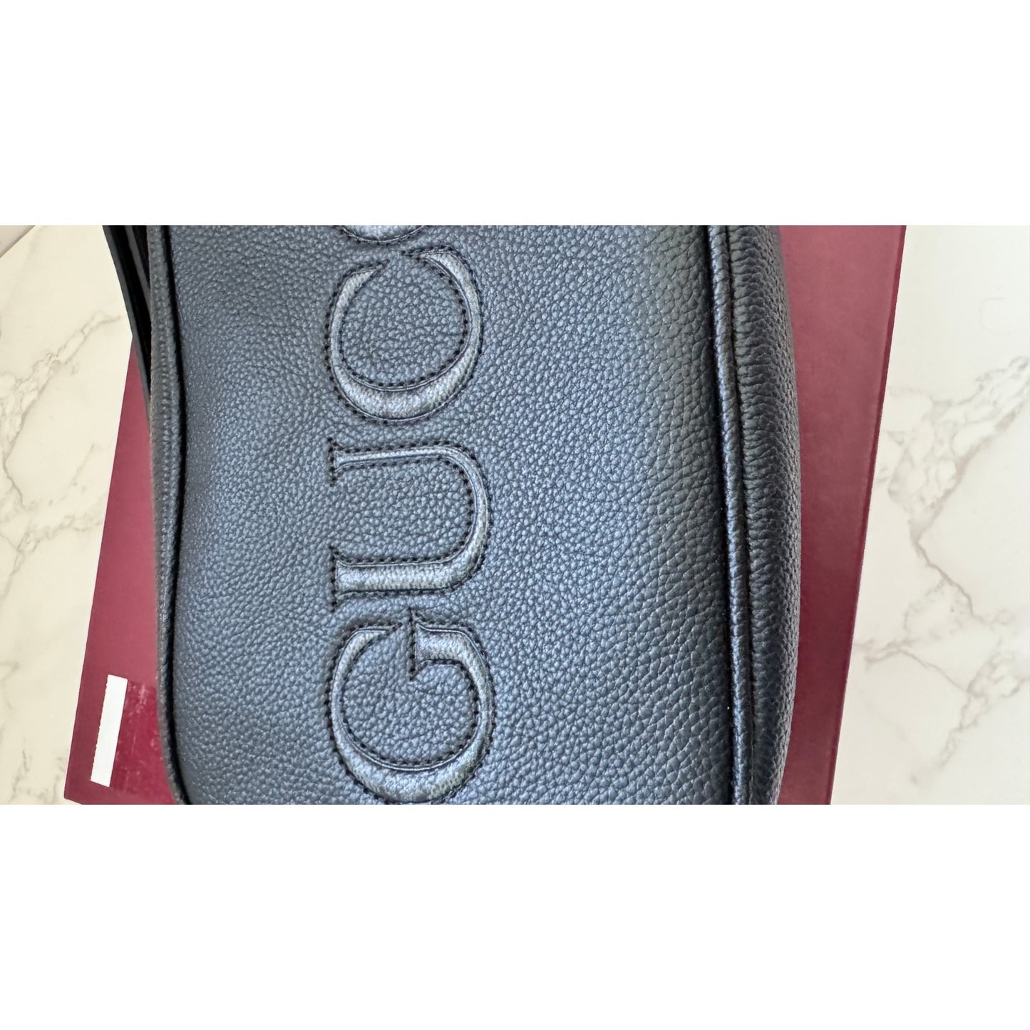 Gucci Black Leather Logo Shoulder Bag in Box!