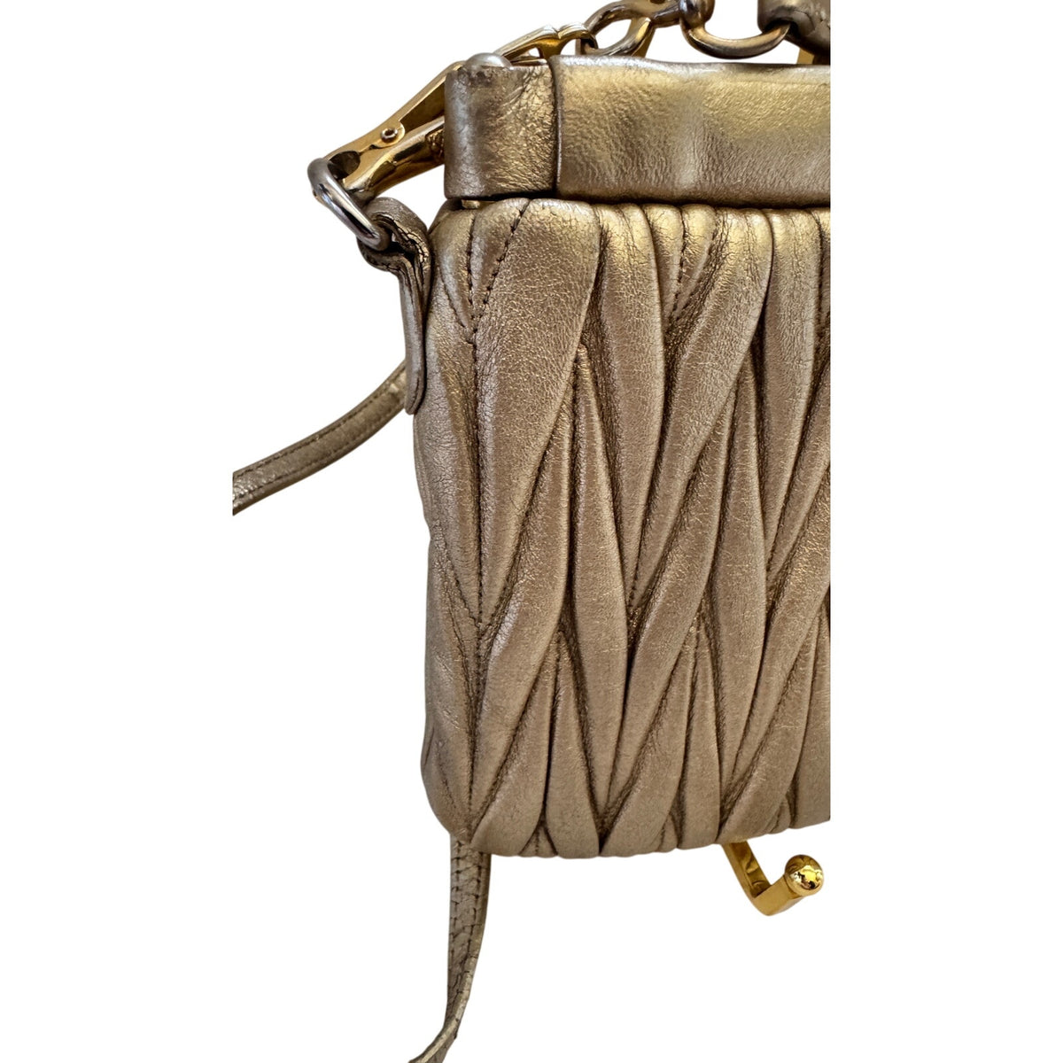 Miu Miu Gold Matelassé Leather Frame Crossbody Clutch Bag