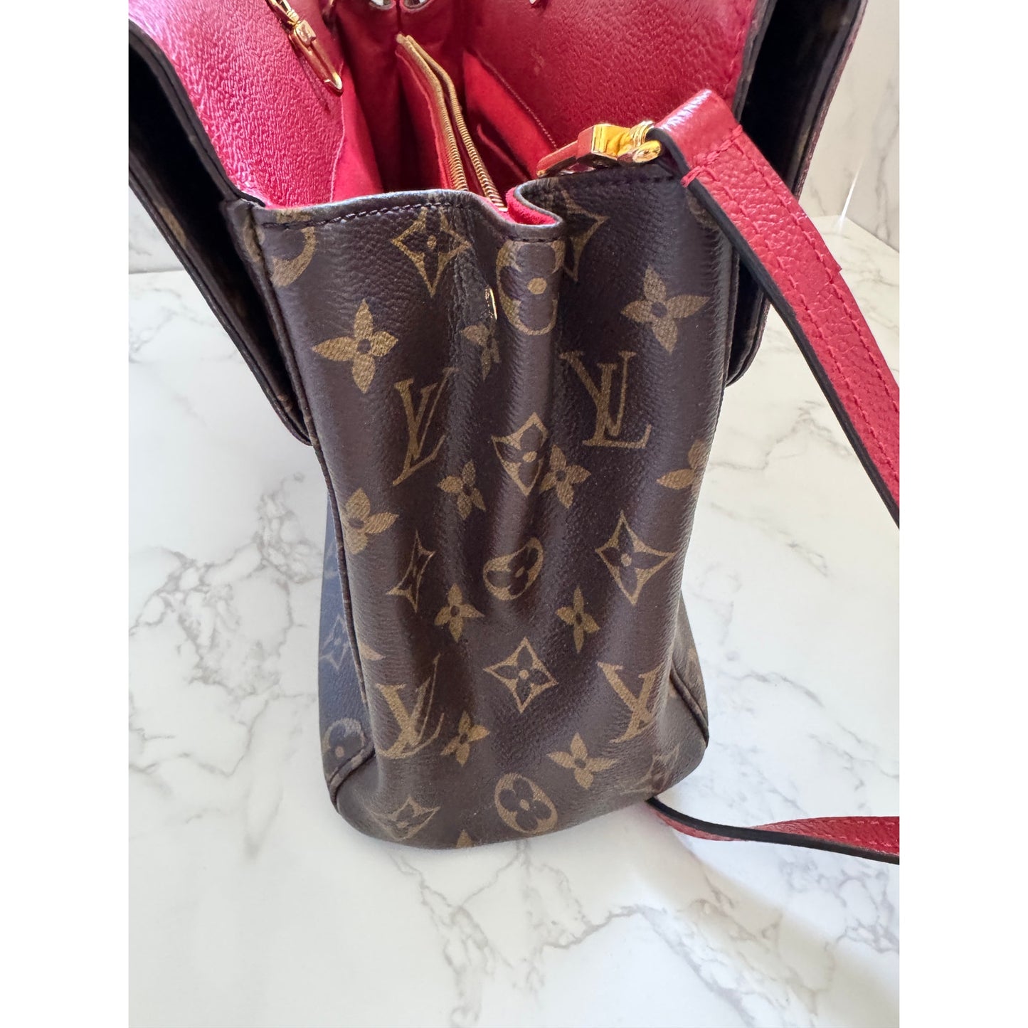 Louis Vuitton Venus Monogram Handbag with Red Cerise Leather Trim