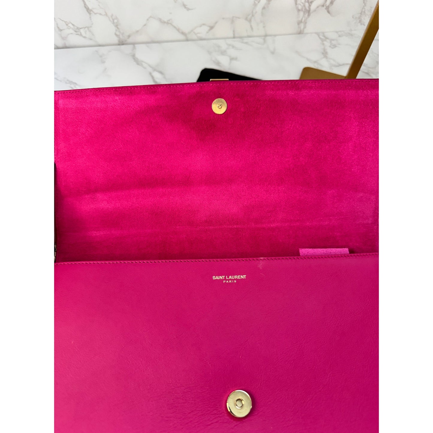 Saint Laurent Y Ligne Pink Leather Clutch