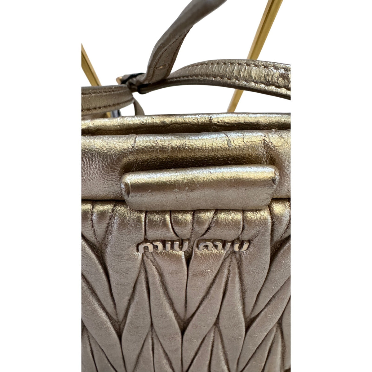 Miu Miu Gold Matelassé Leather Frame Crossbody Clutch Bag