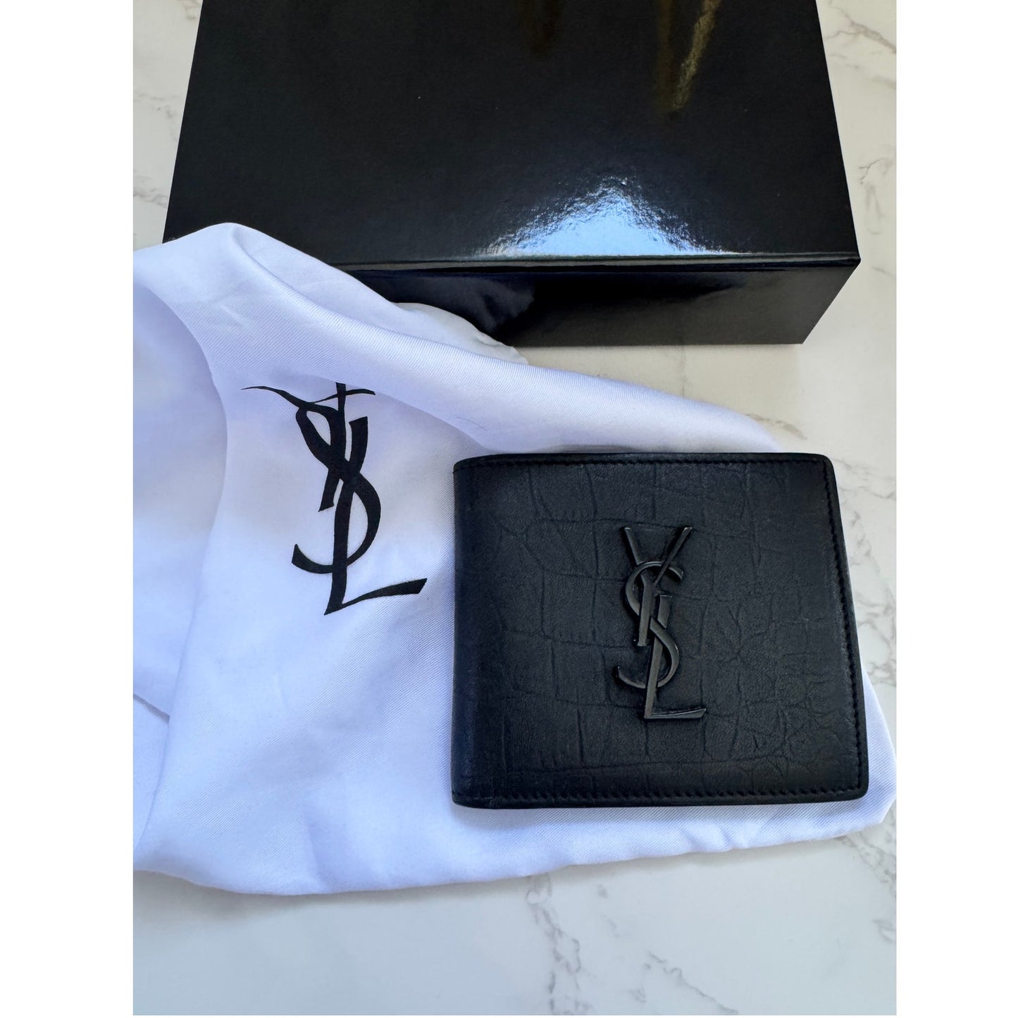 Yves Saint Laurent Mens Croc Embossed Leather Wallet