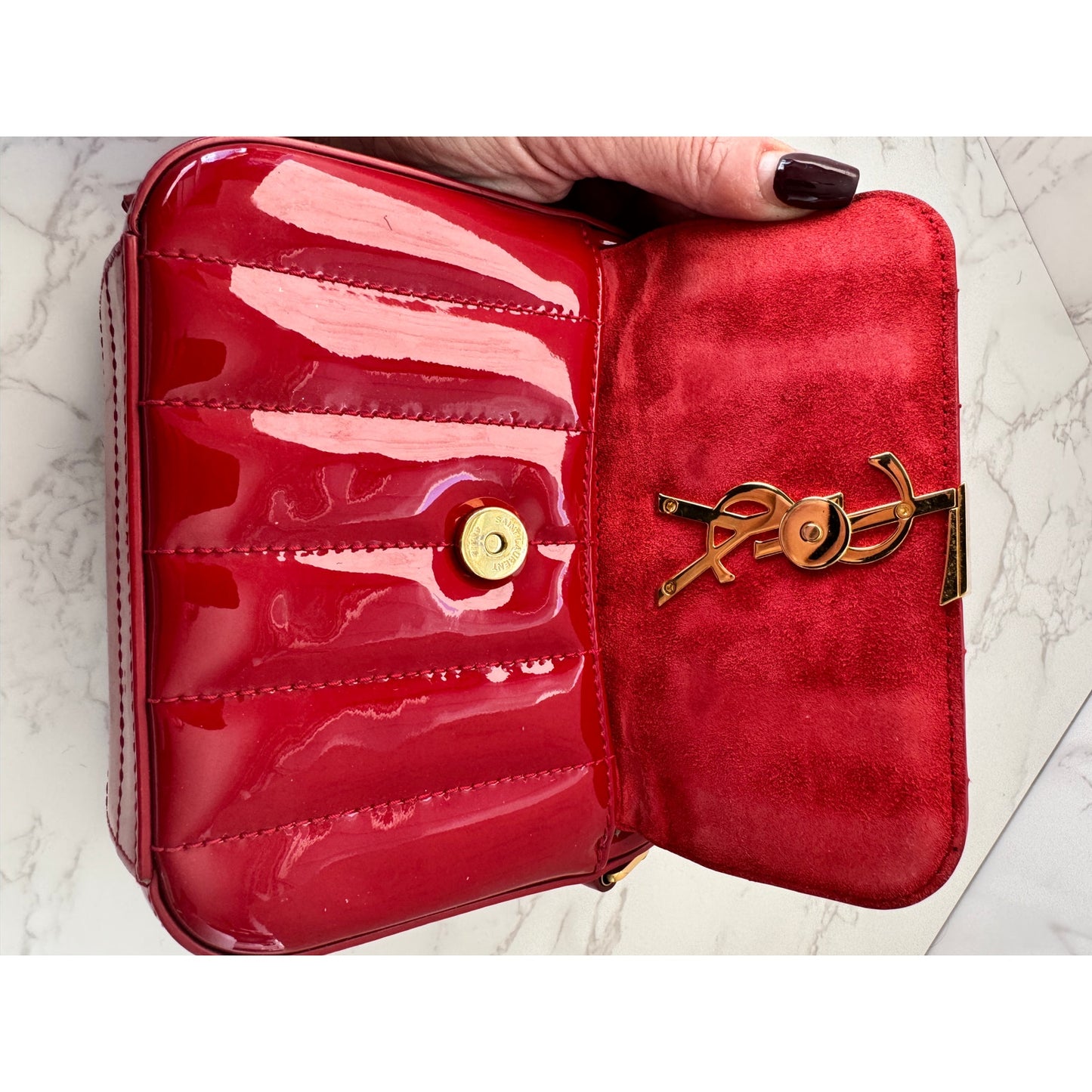 YSL Red Patent Leather Toy Vicky Camera Bag