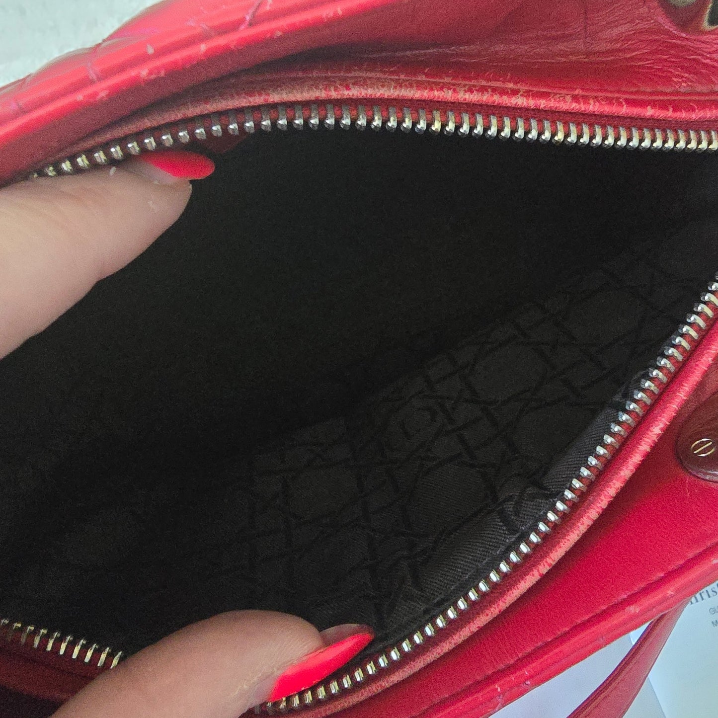 Christian Dior Lady Dior Red Quilted Lambskin Cannage Leather with Gold Hardware
