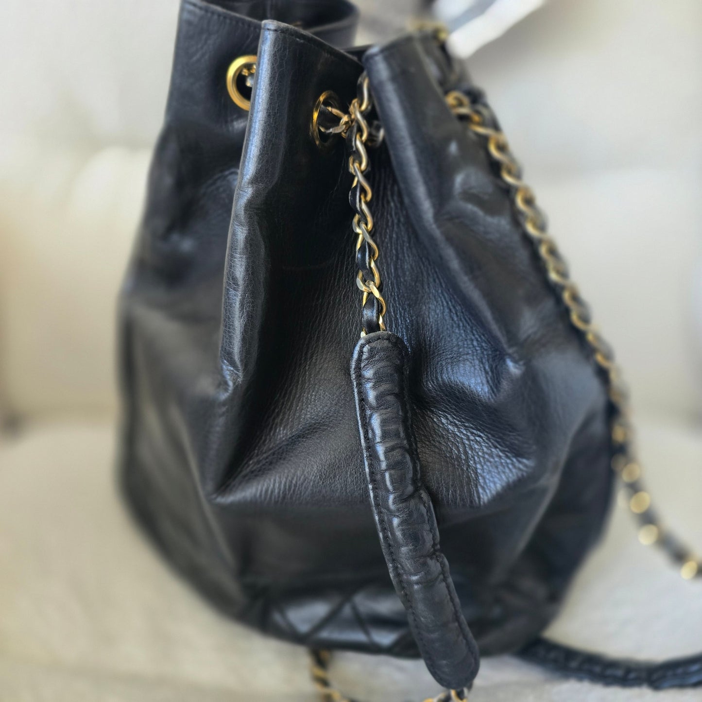 Rare Series 0 Collector's Chanel Vintage Bucket Bag with 24K Gold Hardware