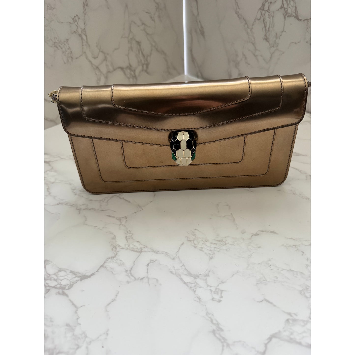 Bvlgari Serpenti Forever Shoulder Bag in Metallic Bronze Patent Leather