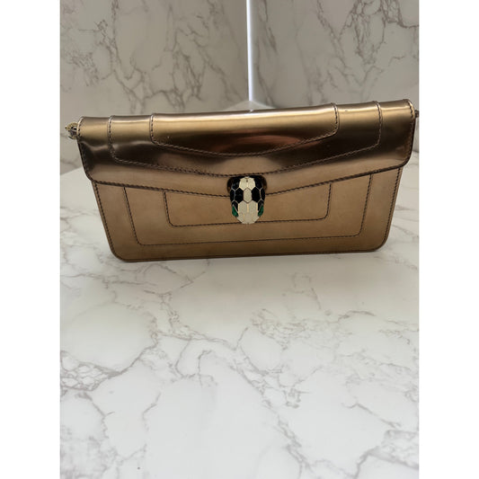 Bvlgari Serpenti Forever Shoulder Bag in Metallic Bronze Patent Leather